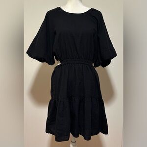 Women’s Madewell Alessia Fit Flare Dress Black Puff Short Sleeve Cut Out Back XL